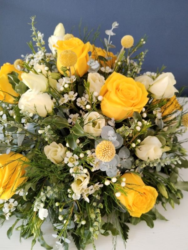 Floriana Floristry Funeral Posy with Sunshine yellow roses