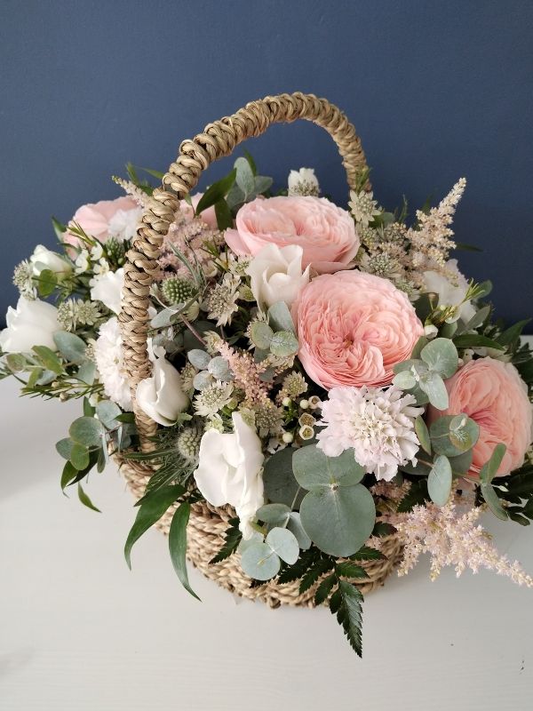 Floriana Floristry Funeral Basket with pale pink roses